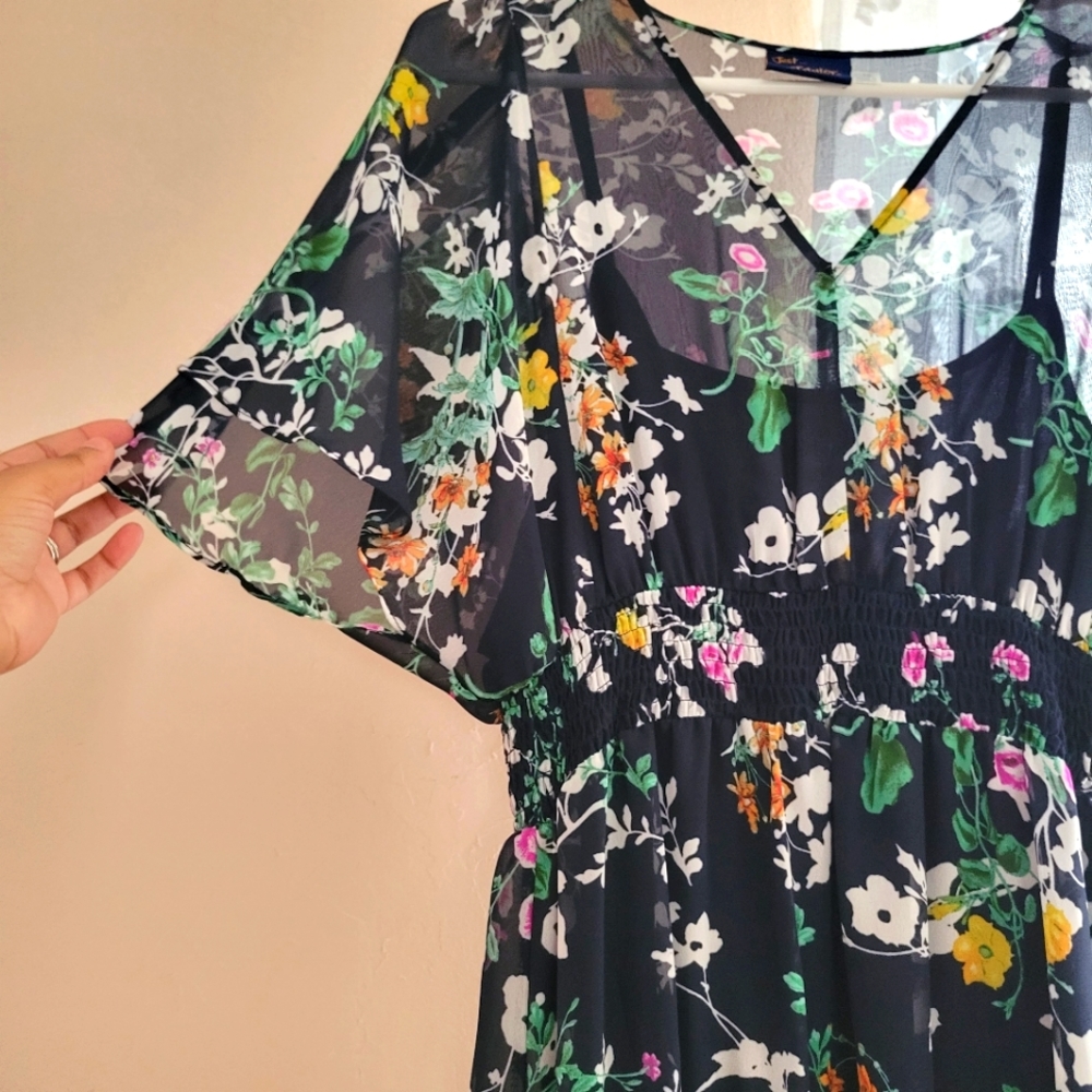 Just...Taylor Smocked Waist Floral Chiffon Tiered Skirt Dress